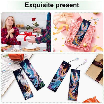 12Pcs Phoenix DIY Diamond Painting Bookmark with Crystal Pendant for Readers