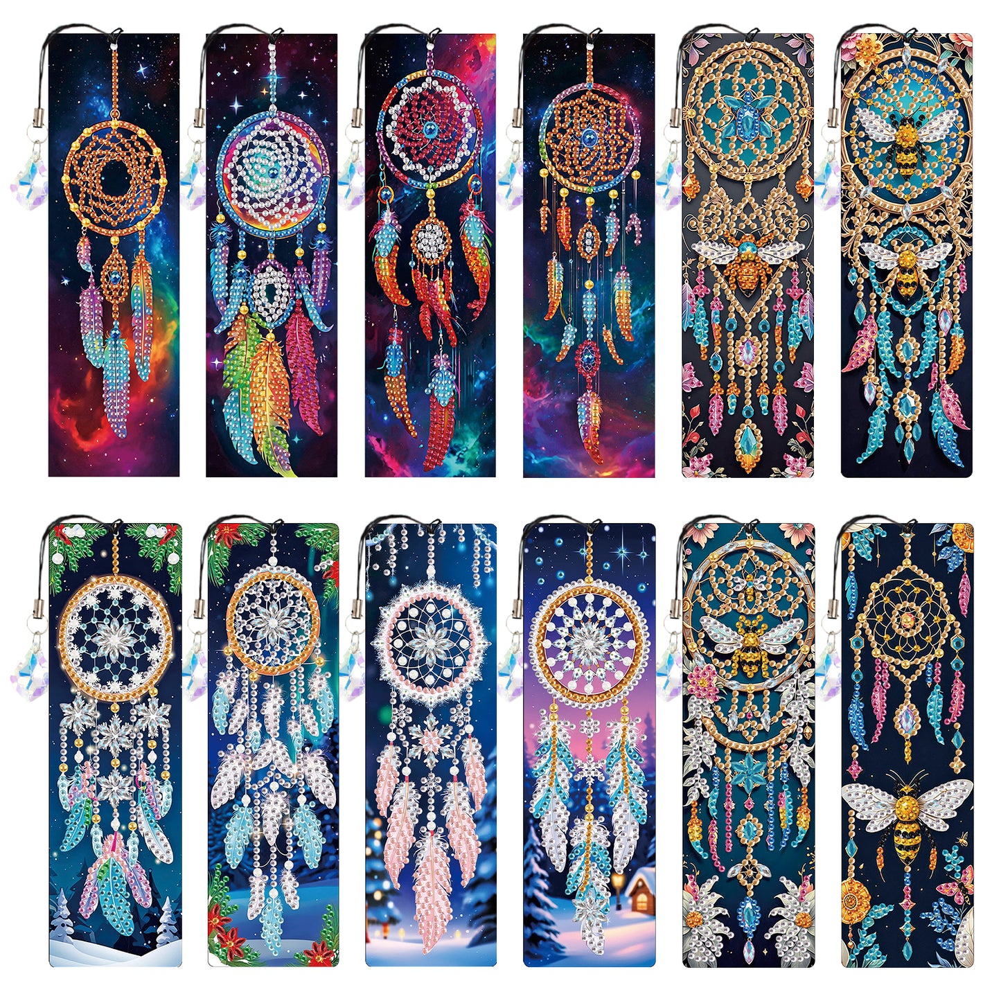 12Pcs Dreamcatcher DIY Diamond Painting Bookmark with Crystal Pendant Book Decor