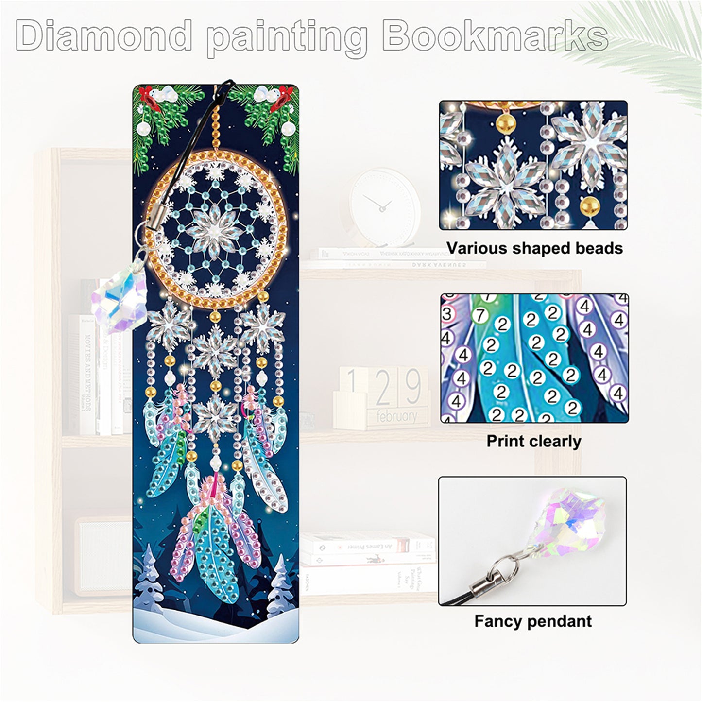 12Pcs Dreamcatcher DIY Diamond Painting Bookmark with Crystal Pendant Book Decor