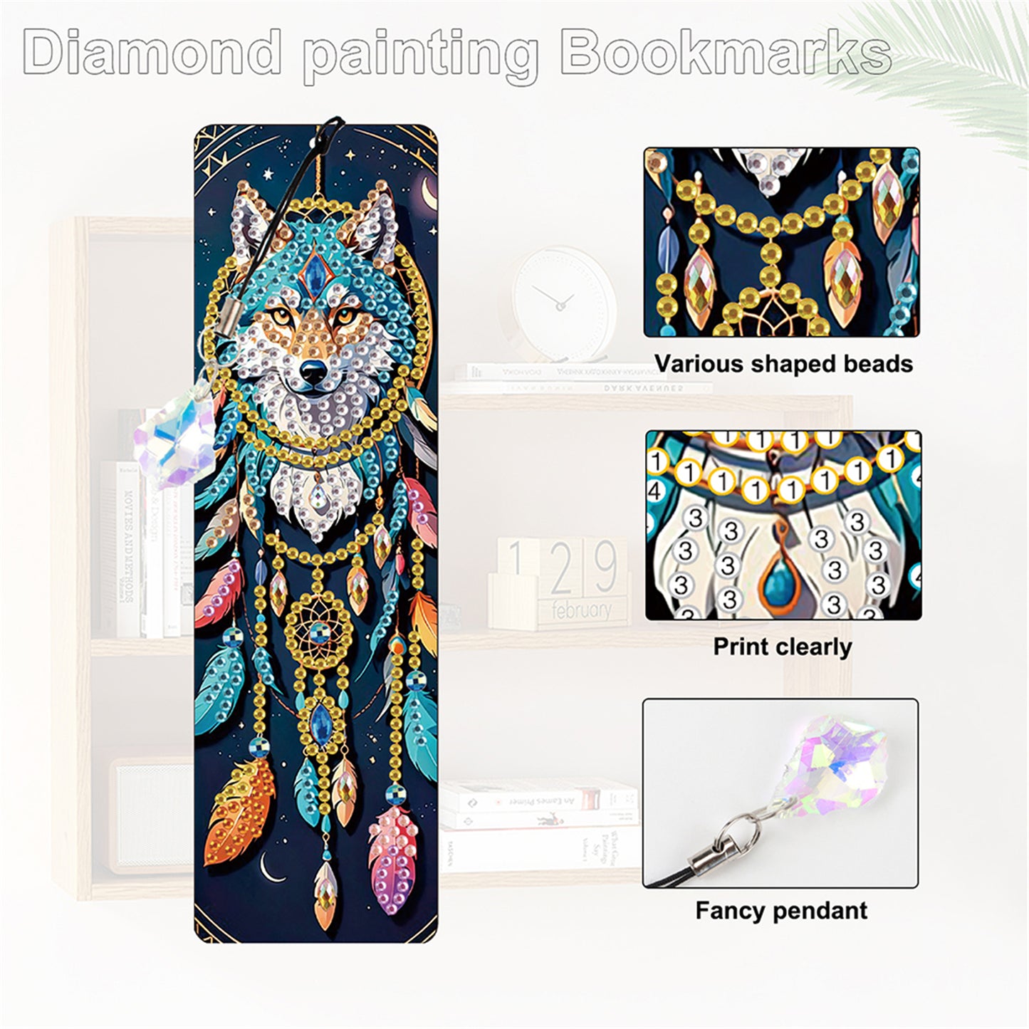 12Pcs Dreamcatcher Animals DIY Diamond Painting Bookmark with Crystal Pendant