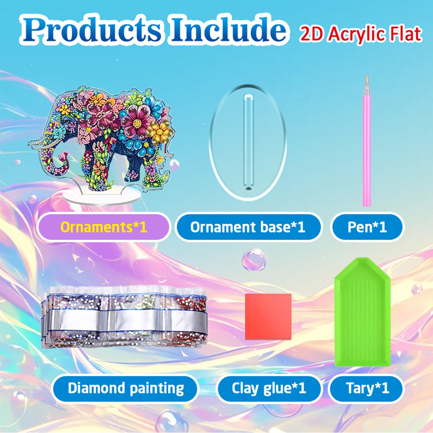 Elephant DIY 2D Flat Acrylic Diamond Painting Tabletop Ornament for Home Decor