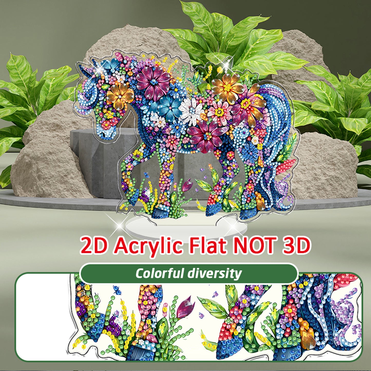 Horse DIY 2D Flat Acrylic Diamond Painting Tabletop Ornament for Home Decor Gift