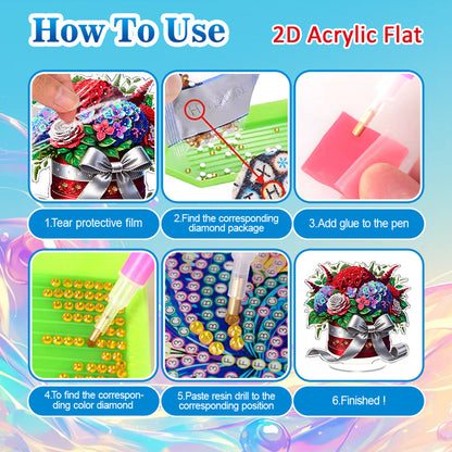 Bouquet DIY 2D Flat Acrylic Diamond Painting Tabletop Ornament for Home Decor