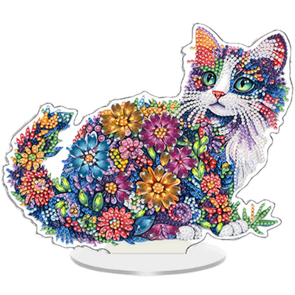 Cat DIY 2D Flat Acrylic Diamond Painting Tabletop Ornament for Home Decor Gift