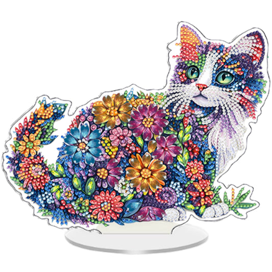 Cat DIY 2D Flat Acrylic Diamond Painting Tabletop Ornament for Home Decor Gift