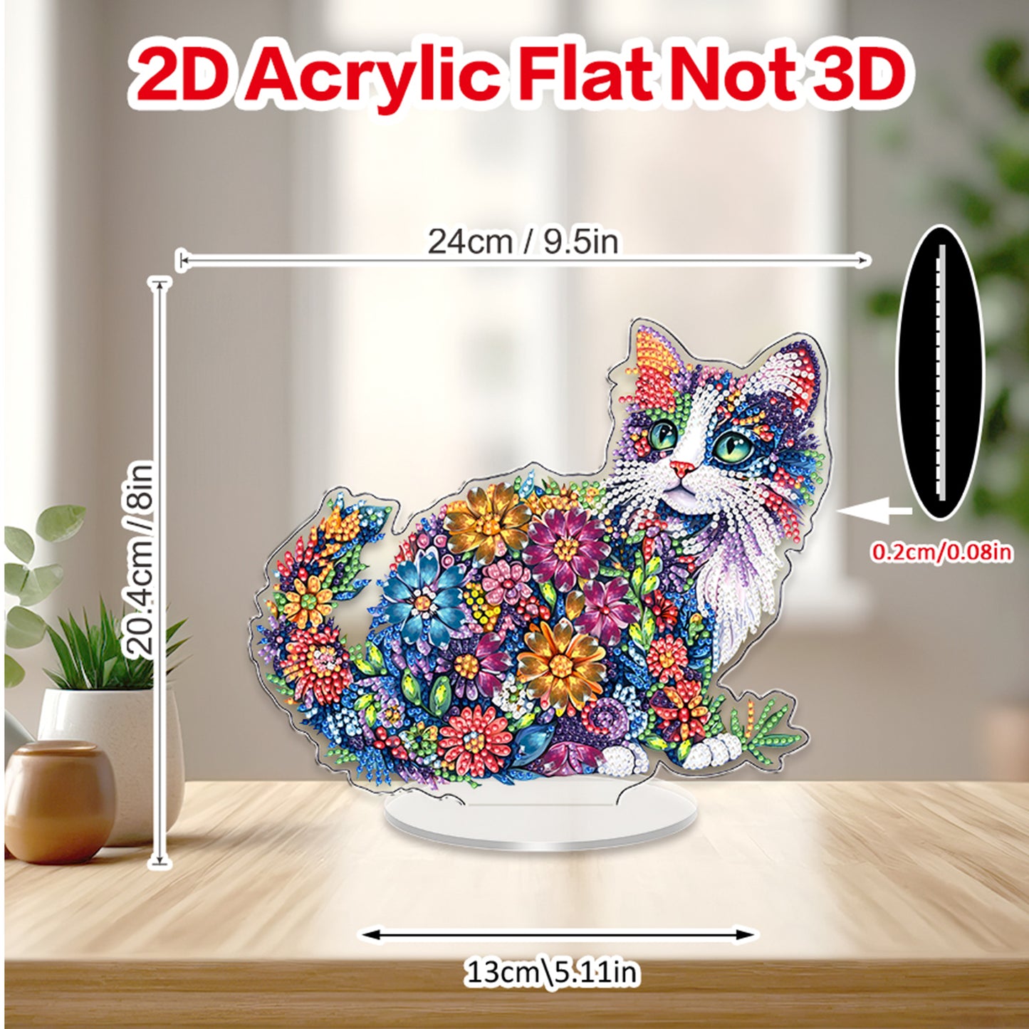 Cat DIY 2D Flat Acrylic Diamond Painting Tabletop Ornament for Home Decor Gift