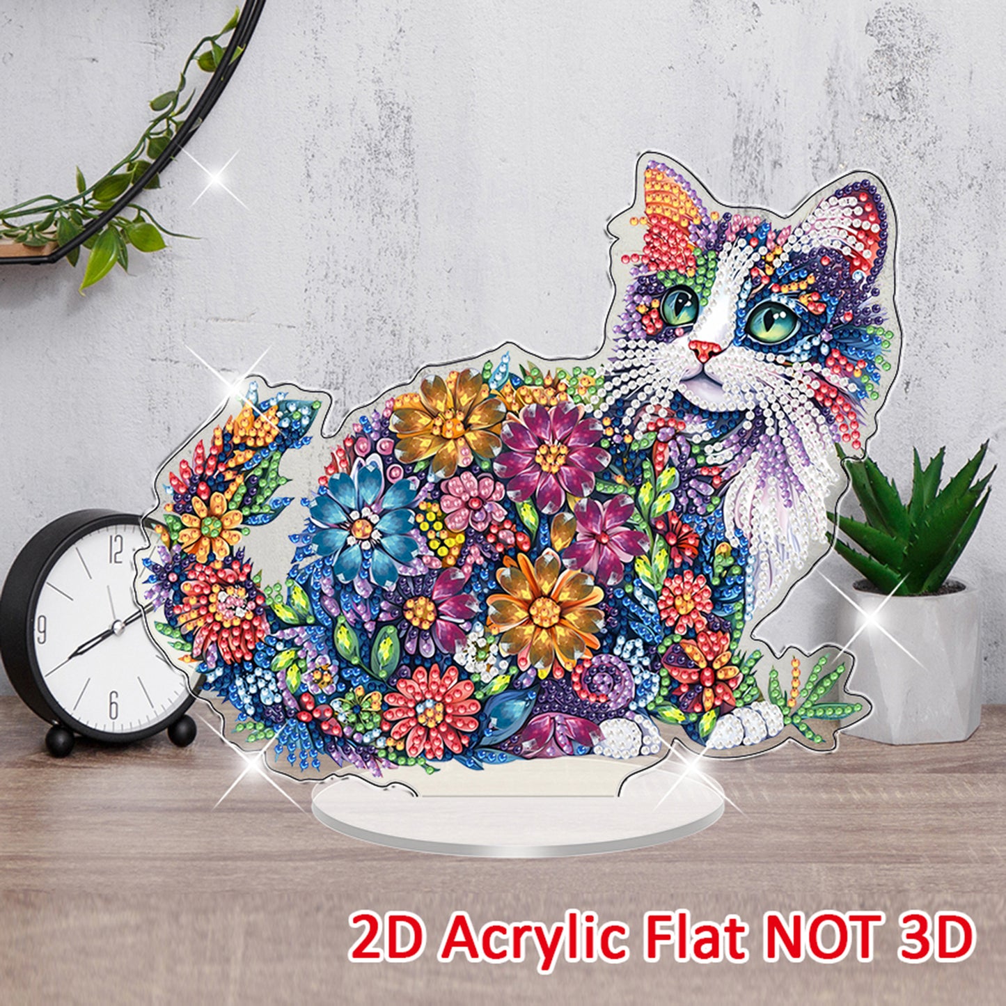 Cat DIY 2D Flat Acrylic Diamond Painting Tabletop Ornament for Home Decor Gift