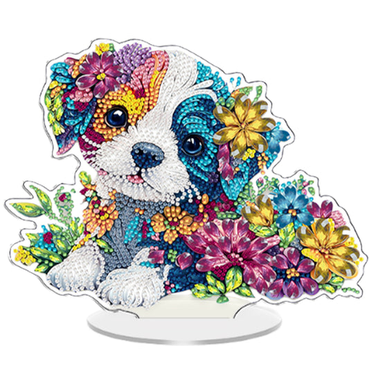 Dog DIY 2D Flat Acrylic Diamond Painting Tabletop Ornament for Home Decor Gift