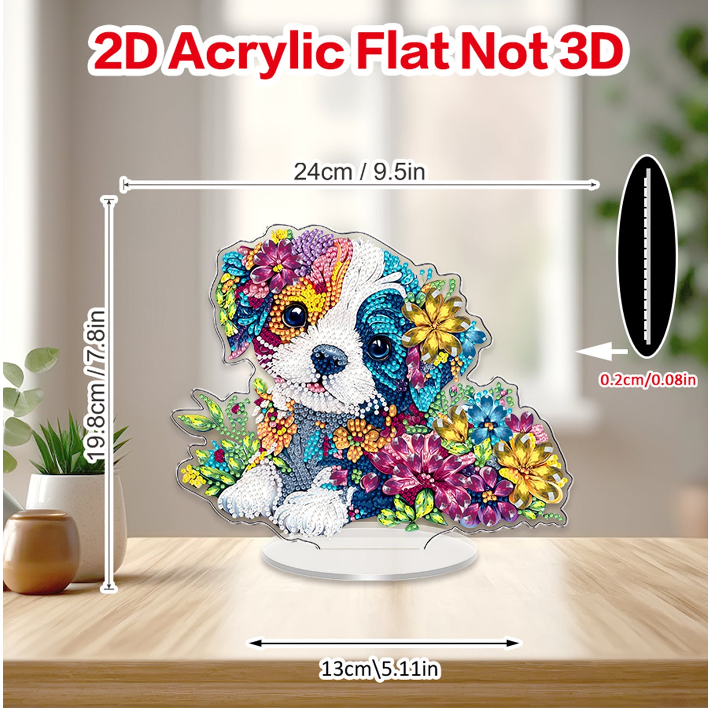 Dog DIY 2D Flat Acrylic Diamond Painting Tabletop Ornament for Home Decor Gift