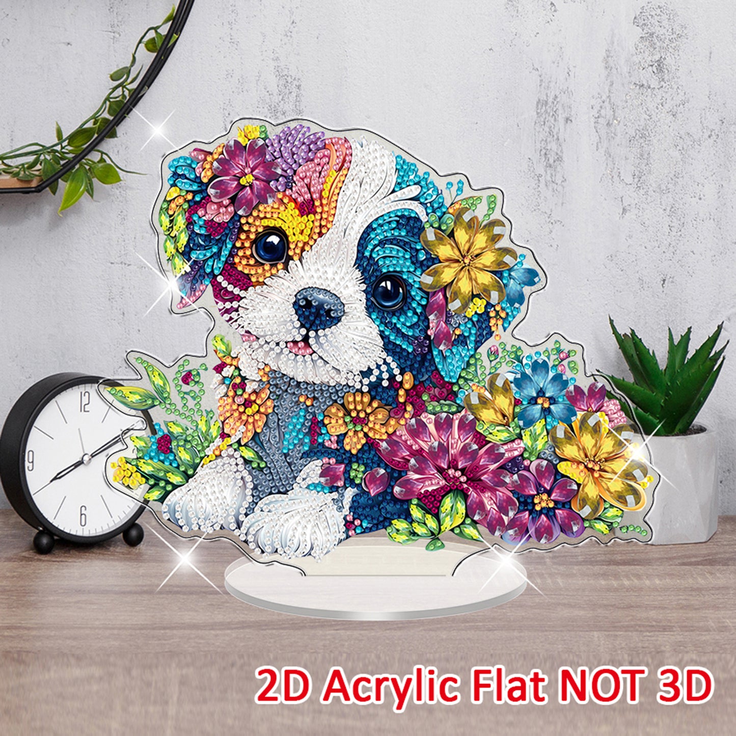 Dog DIY 2D Flat Acrylic Diamond Painting Tabletop Ornament for Home Decor Gift