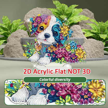 Dog DIY 2D Flat Acrylic Diamond Painting Tabletop Ornament for Home Decor Gift