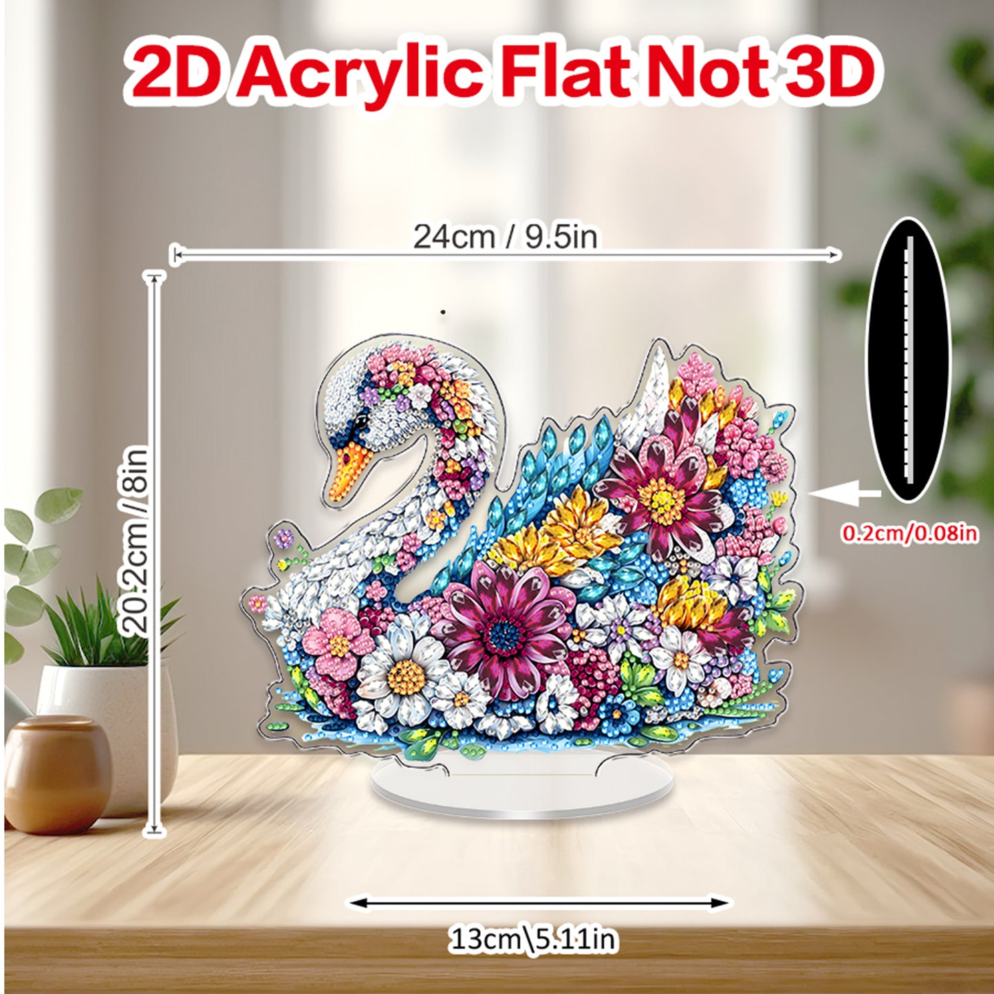 Swan DIY 2D Flat Acrylic Diamond Painting Tabletop Ornament for Home Decor Gift