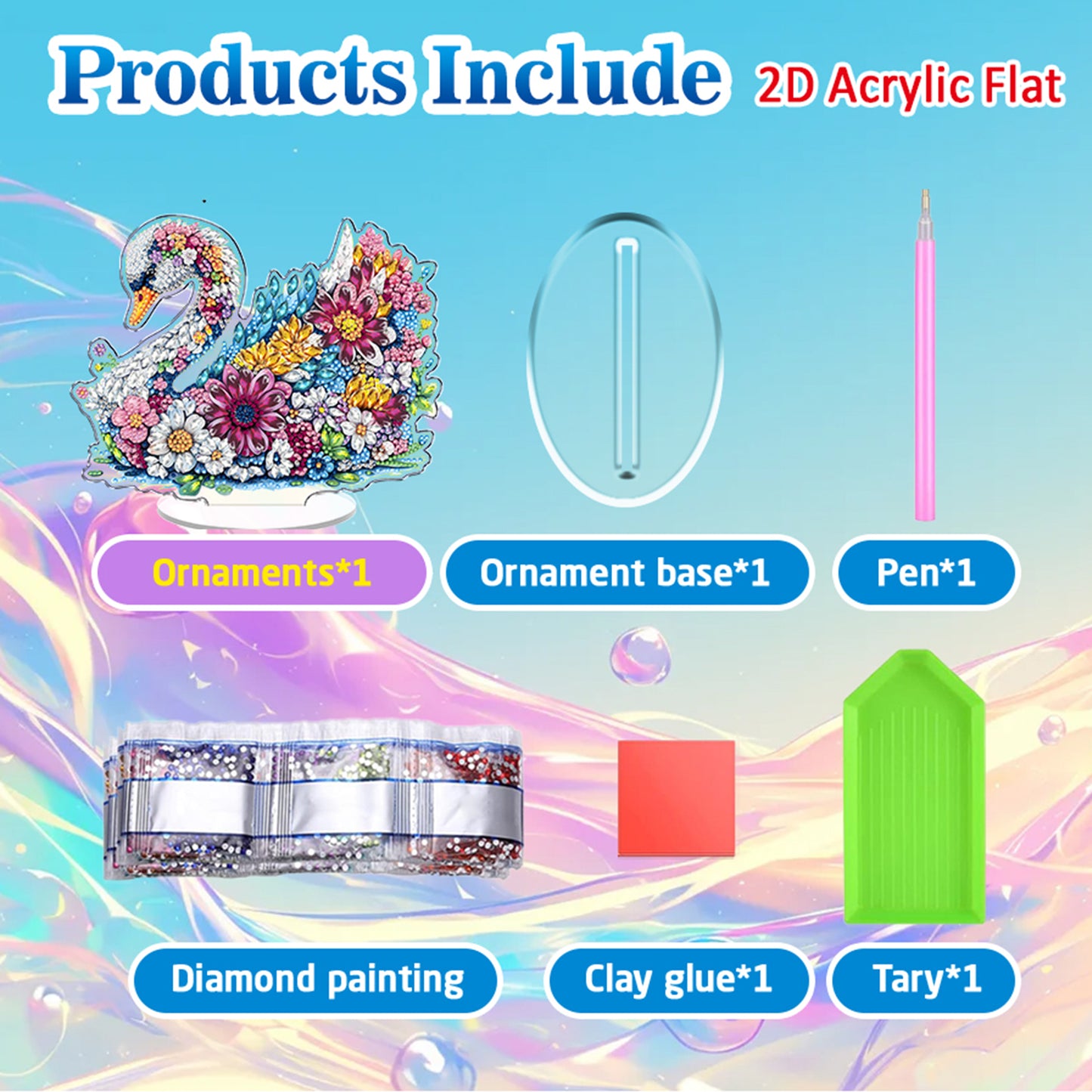 Swan DIY 2D Flat Acrylic Diamond Painting Tabletop Ornament for Home Decor Gift