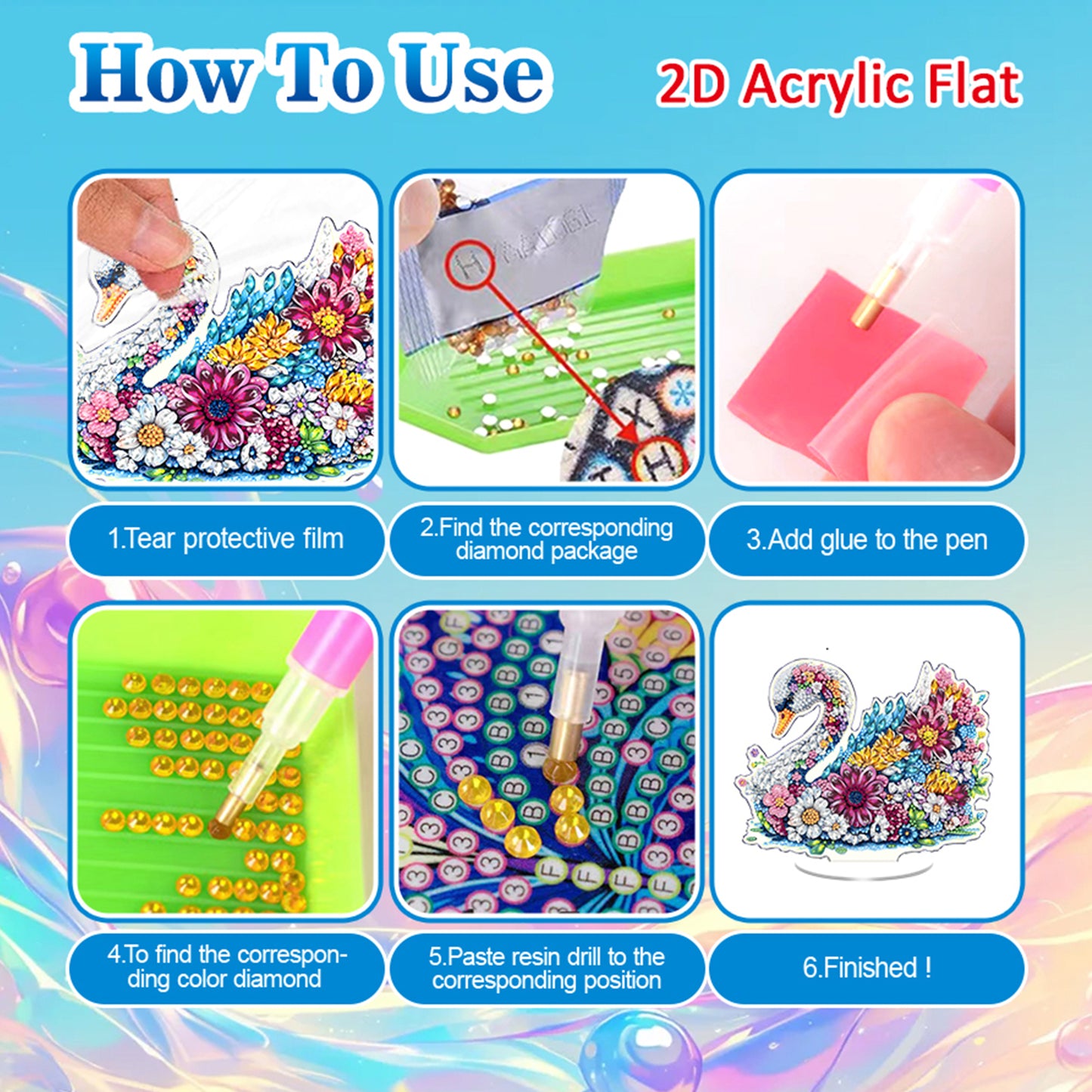 Swan DIY 2D Flat Acrylic Diamond Painting Tabletop Ornament for Home Decor Gift