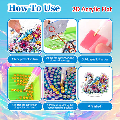 Swan DIY 2D Flat Acrylic Diamond Painting Tabletop Ornament for Home Decor Gift