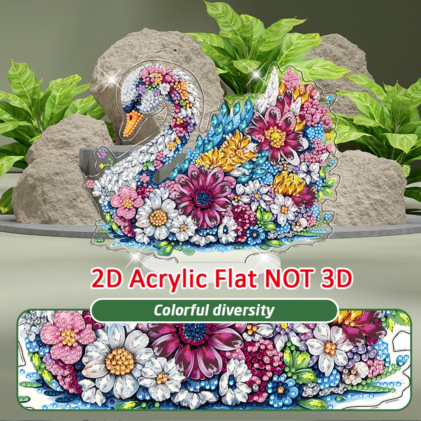 Swan DIY 2D Flat Acrylic Diamond Painting Tabletop Ornament for Home Decor Gift