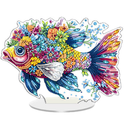 Fish DIY 2D Flat Acrylic Diamond Painting Tabletop Ornament for Home Decor Gift