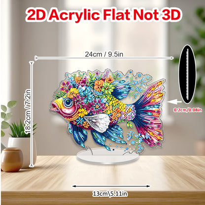 Fish DIY 2D Flat Acrylic Diamond Painting Tabletop Ornament for Home Decor Gift