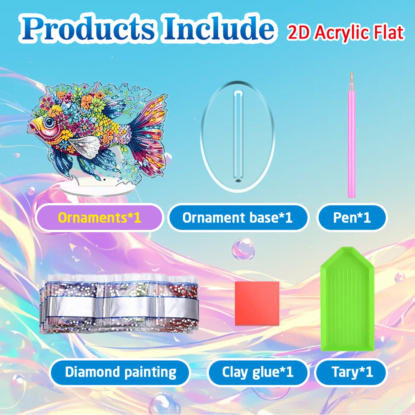 Fish DIY 2D Flat Acrylic Diamond Painting Tabletop Ornament for Home Decor Gift
