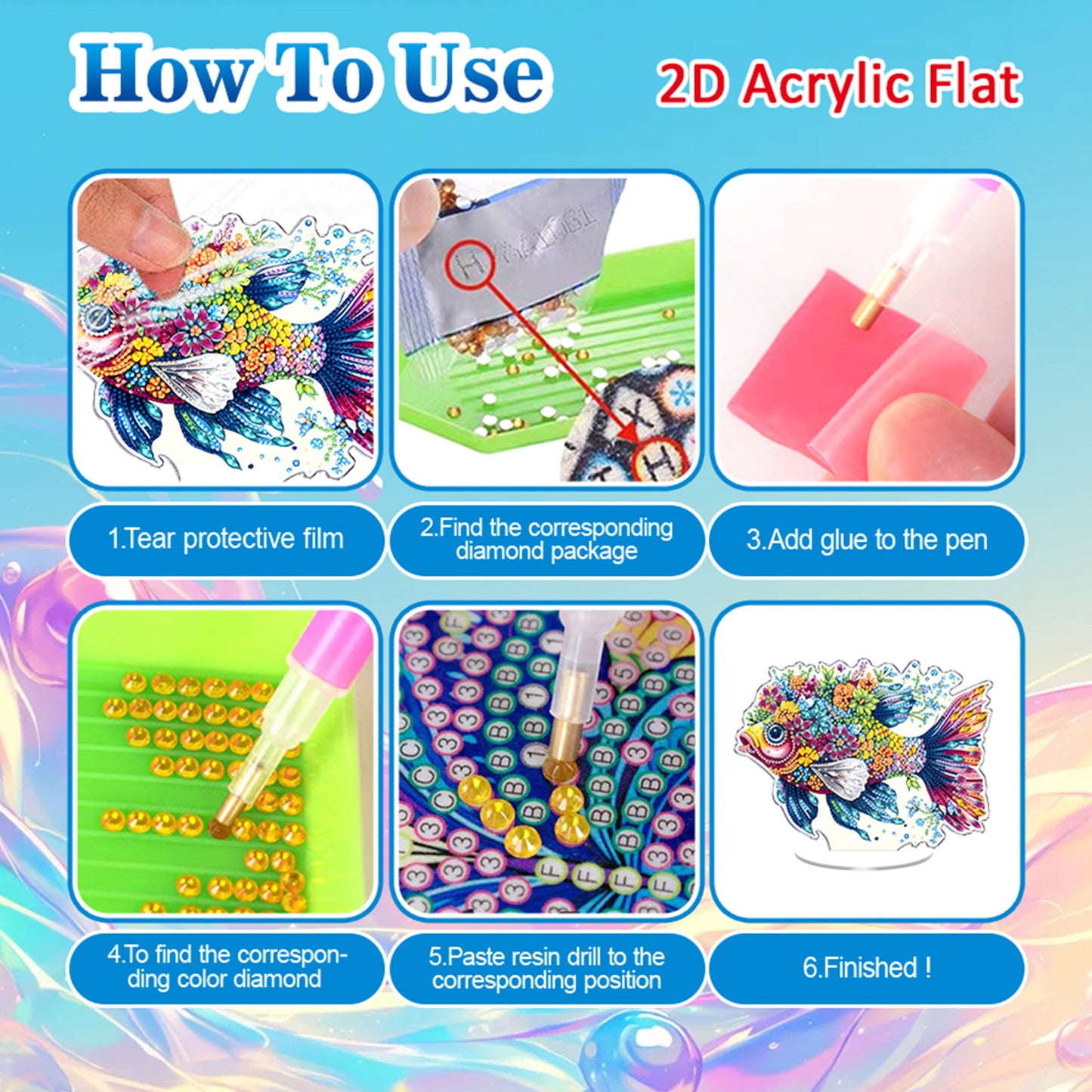 Fish DIY 2D Flat Acrylic Diamond Painting Tabletop Ornament for Home Decor Gift