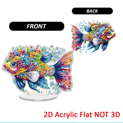 Fish DIY 2D Flat Acrylic Diamond Painting Tabletop Ornament for Home Decor Gift