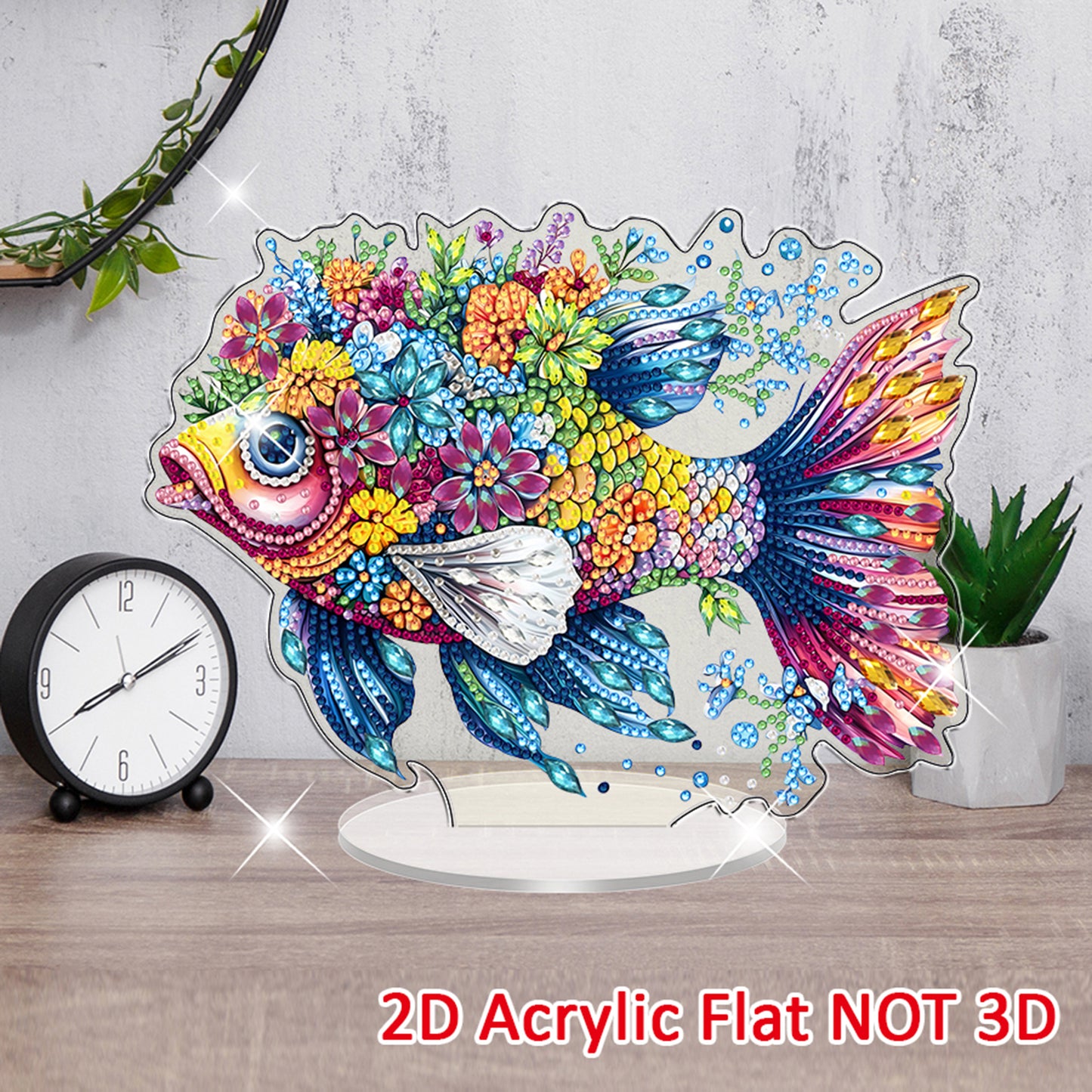Fish DIY 2D Flat Acrylic Diamond Painting Tabletop Ornament for Home Decor Gift