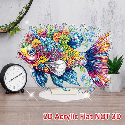 Fish DIY 2D Flat Acrylic Diamond Painting Tabletop Ornament for Home Decor Gift