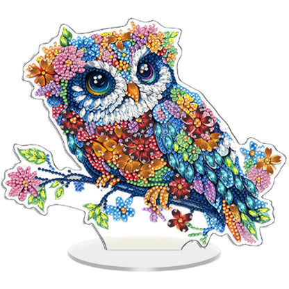 Owl DIY 2D Flat Acrylic Diamond Painting Tabletop Ornament for Home Decor Gift