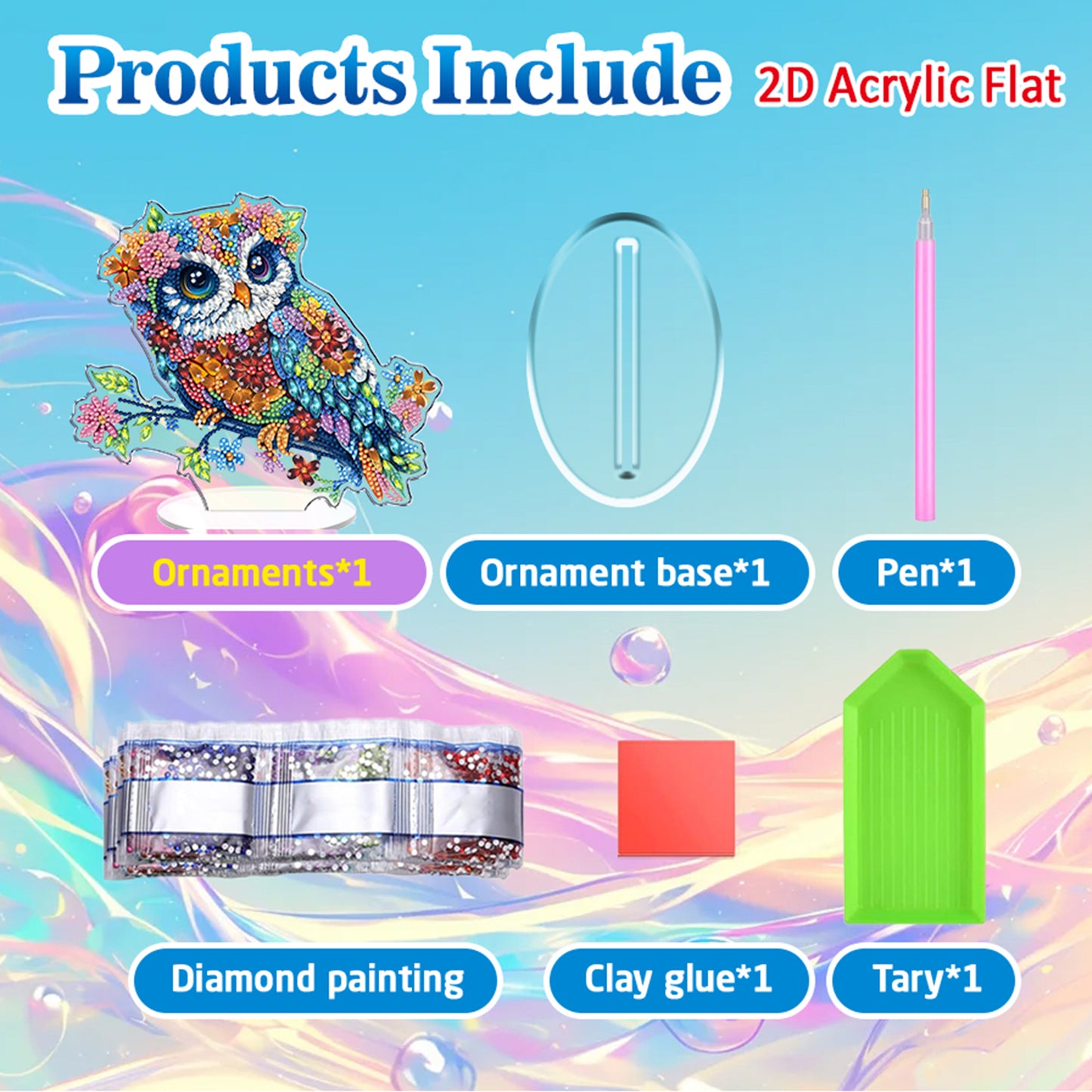Owl DIY 2D Flat Acrylic Diamond Painting Tabletop Ornament for Home Decor Gift