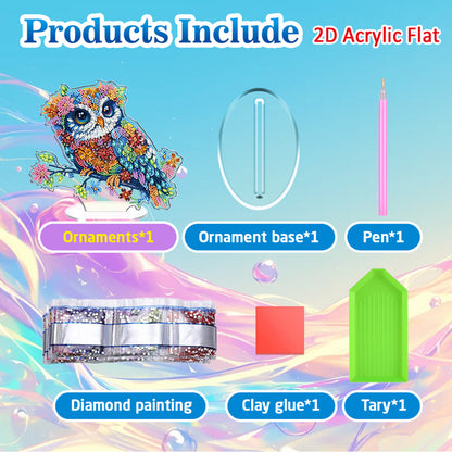 Owl DIY 2D Flat Acrylic Diamond Painting Tabletop Ornament for Home Decor Gift