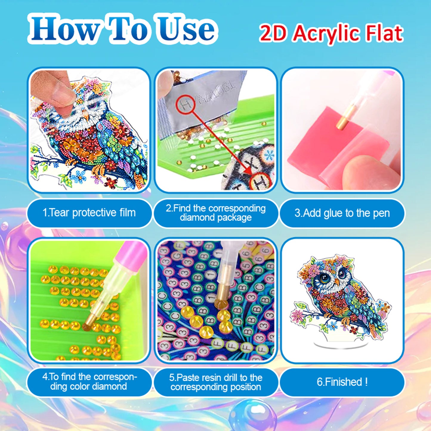 Owl DIY 2D Flat Acrylic Diamond Painting Tabletop Ornament for Home Decor Gift