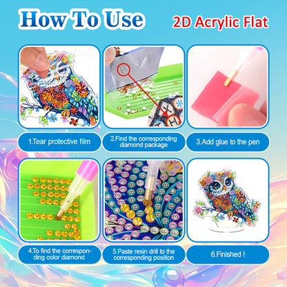 Owl DIY 2D Flat Acrylic Diamond Painting Tabletop Ornament for Home Decor Gift