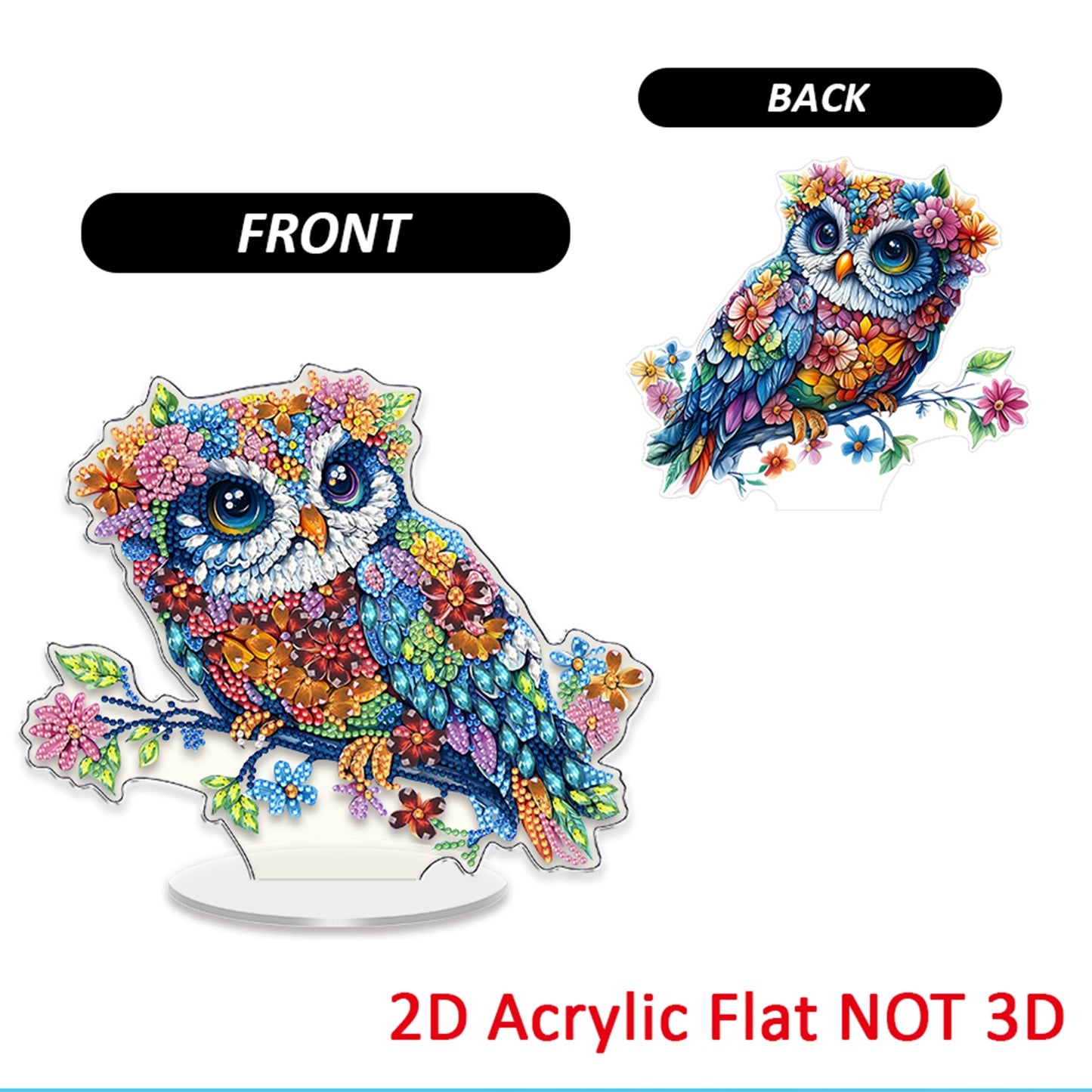 Owl DIY 2D Flat Acrylic Diamond Painting Tabletop Ornament for Home Decor Gift