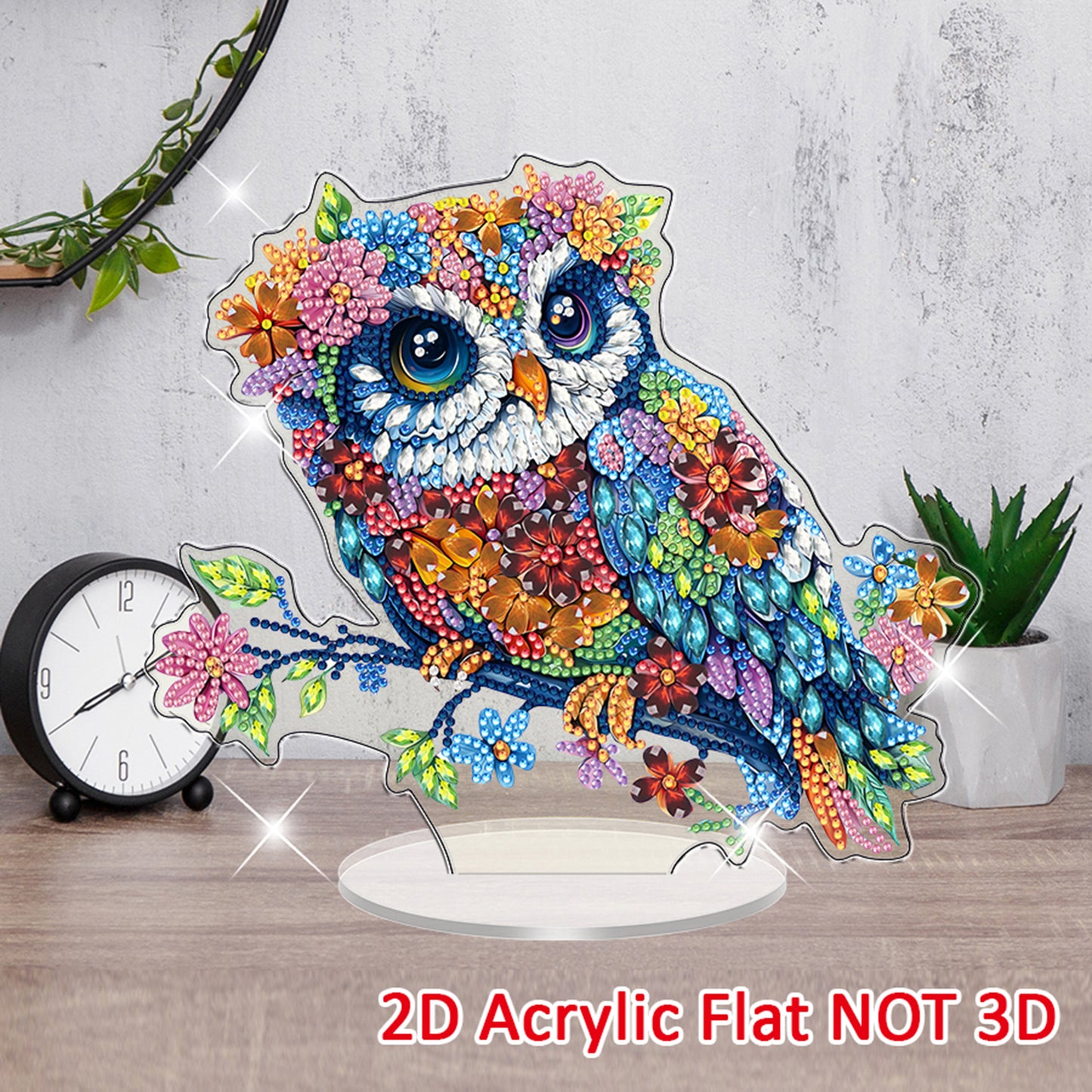 Owl DIY 2D Flat Acrylic Diamond Painting Tabletop Ornament for Home Decor Gift