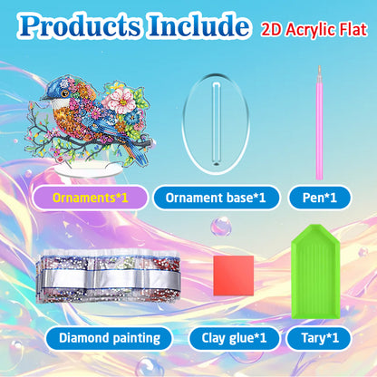 Bird DIY 2D Flat Acrylic Diamond Painting Tabletop Ornament for Home Decor Gift