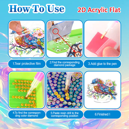 Bird DIY 2D Flat Acrylic Diamond Painting Tabletop Ornament for Home Decor Gift