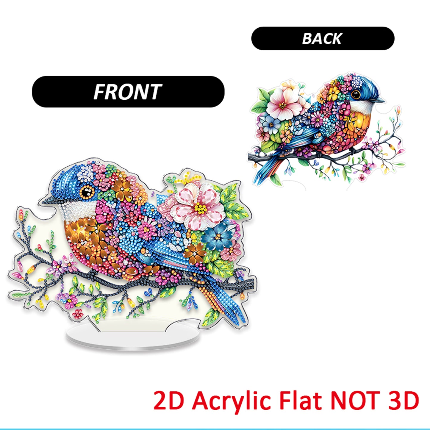 Bird DIY 2D Flat Acrylic Diamond Painting Tabletop Ornament for Home Decor Gift