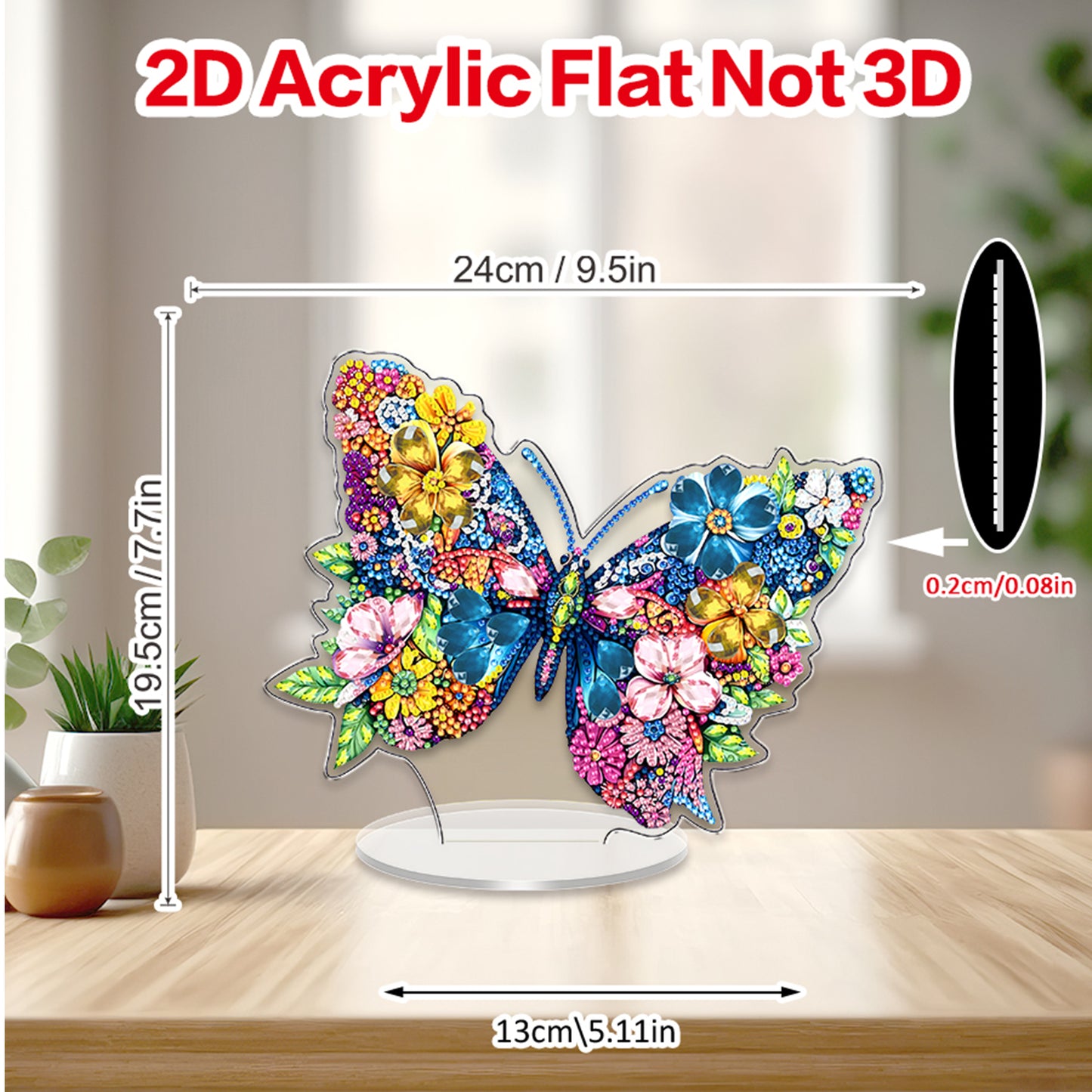 Butterfly DIY 2D Flat Acrylic Diamond Painting Tabletop Ornament for Home Decor