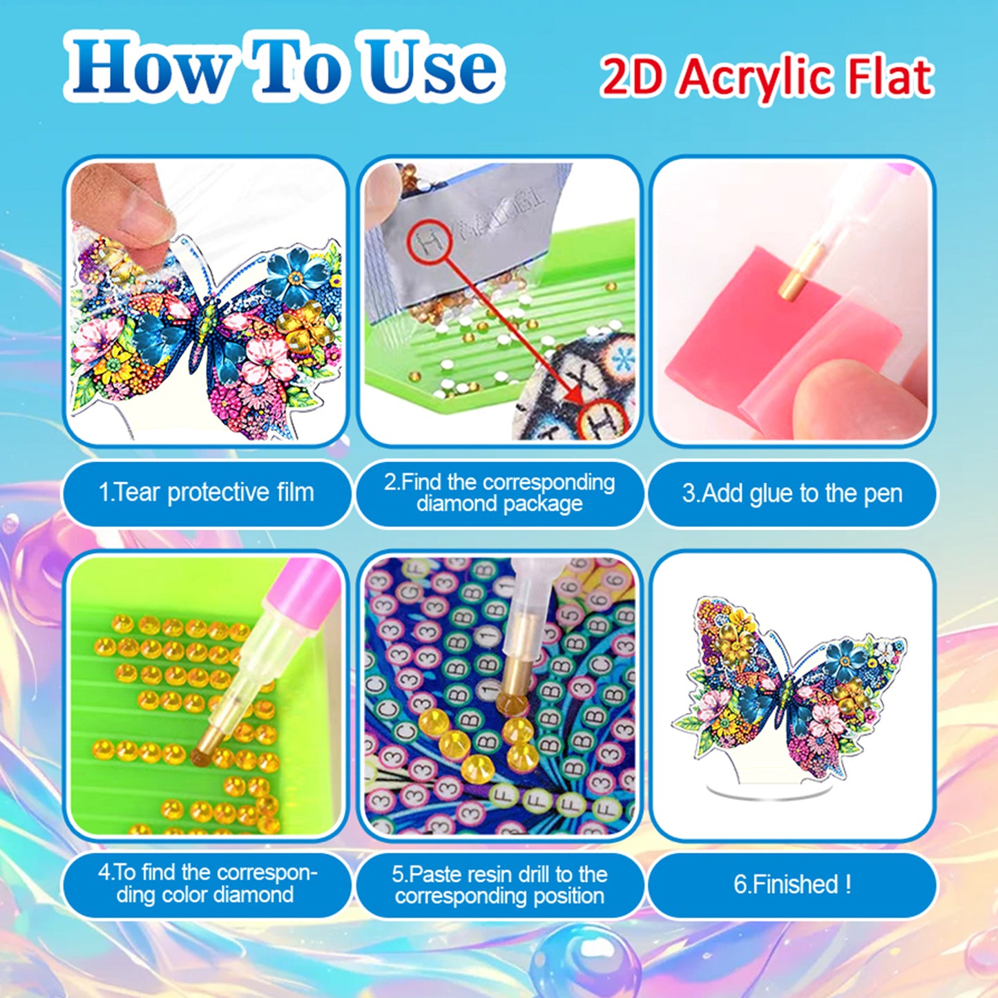 Butterfly DIY 2D Flat Acrylic Diamond Painting Tabletop Ornament for Home Decor