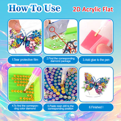 Butterfly DIY 2D Flat Acrylic Diamond Painting Tabletop Ornament for Home Decor