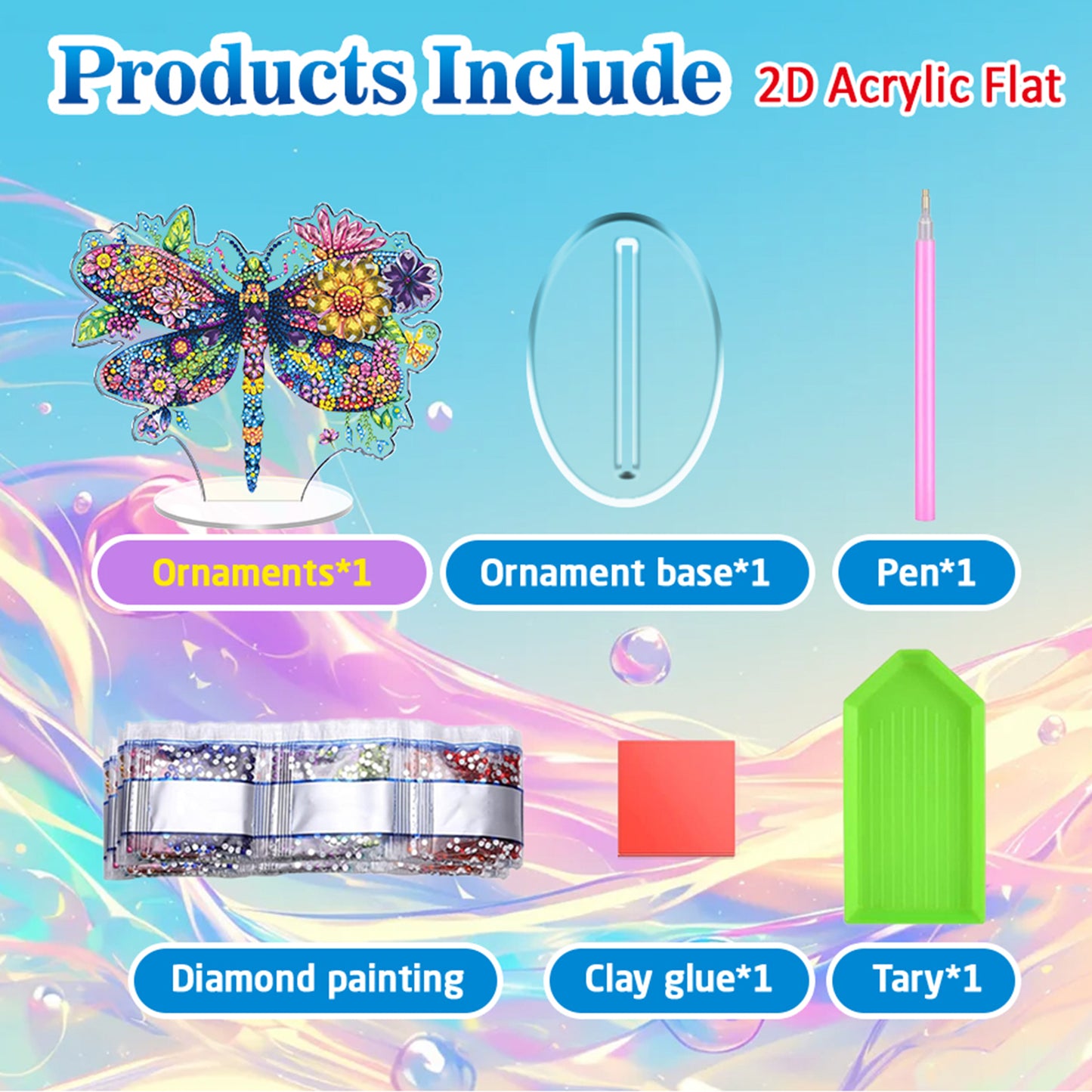Dragonfly DIY 2D Flat Acrylic Diamond Painting Tabletop Ornament for Home Decor