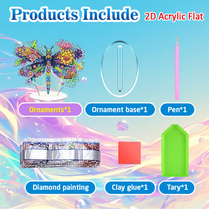 Dragonfly DIY 2D Flat Acrylic Diamond Painting Tabletop Ornament for Home Decor