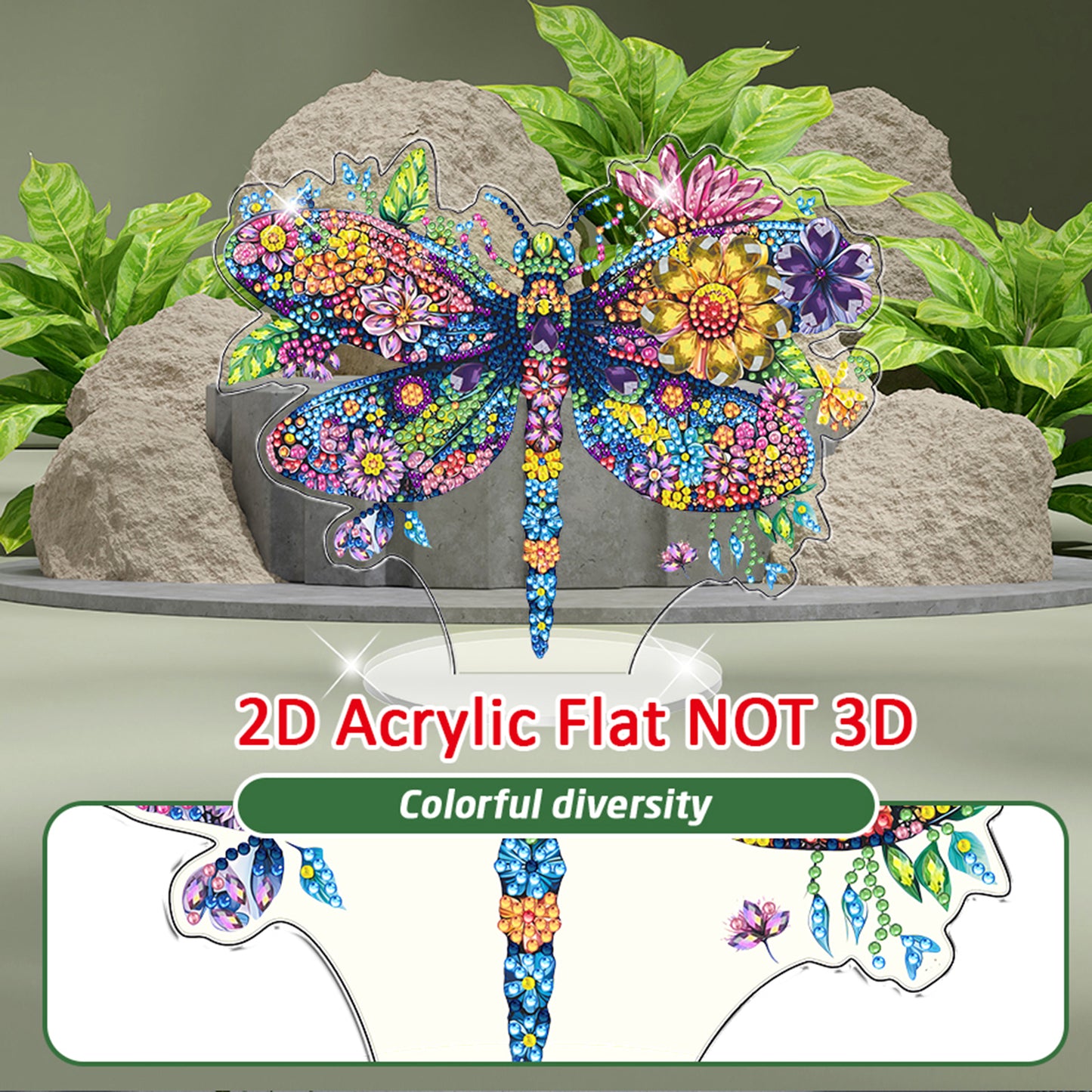 Dragonfly DIY 2D Flat Acrylic Diamond Painting Tabletop Ornament for Home Decor