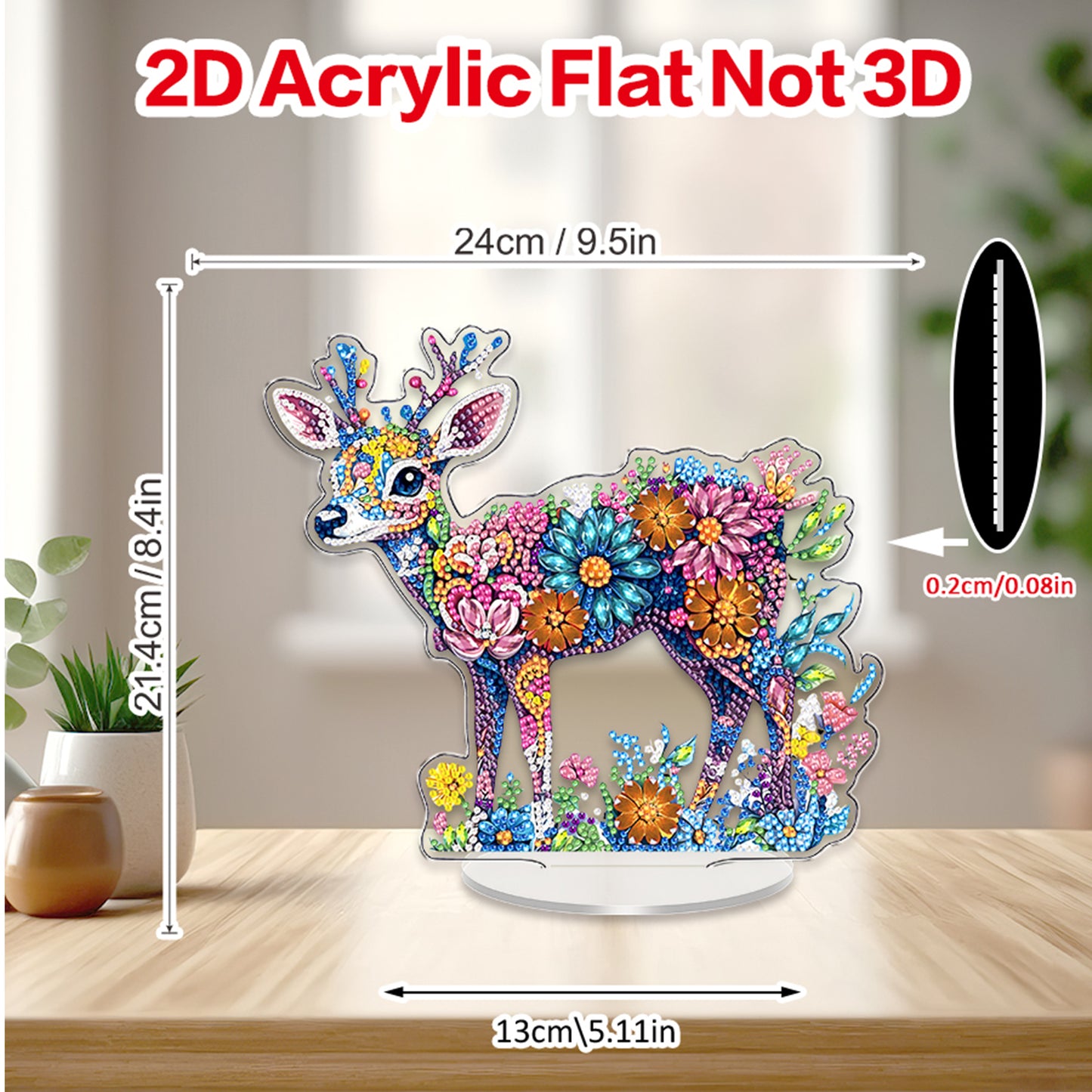 Deer DIY 2D Flat Acrylic Diamond Painting Tabletop Ornament for Home Decor Gift