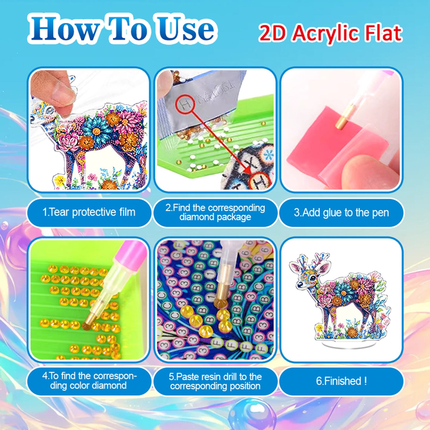 Deer DIY 2D Flat Acrylic Diamond Painting Tabletop Ornament for Home Decor Gift