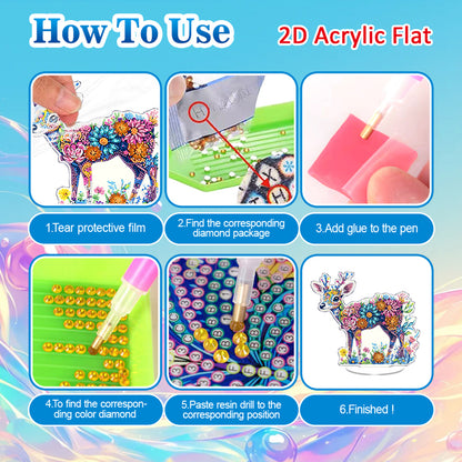 Deer DIY 2D Flat Acrylic Diamond Painting Tabletop Ornament for Home Decor Gift