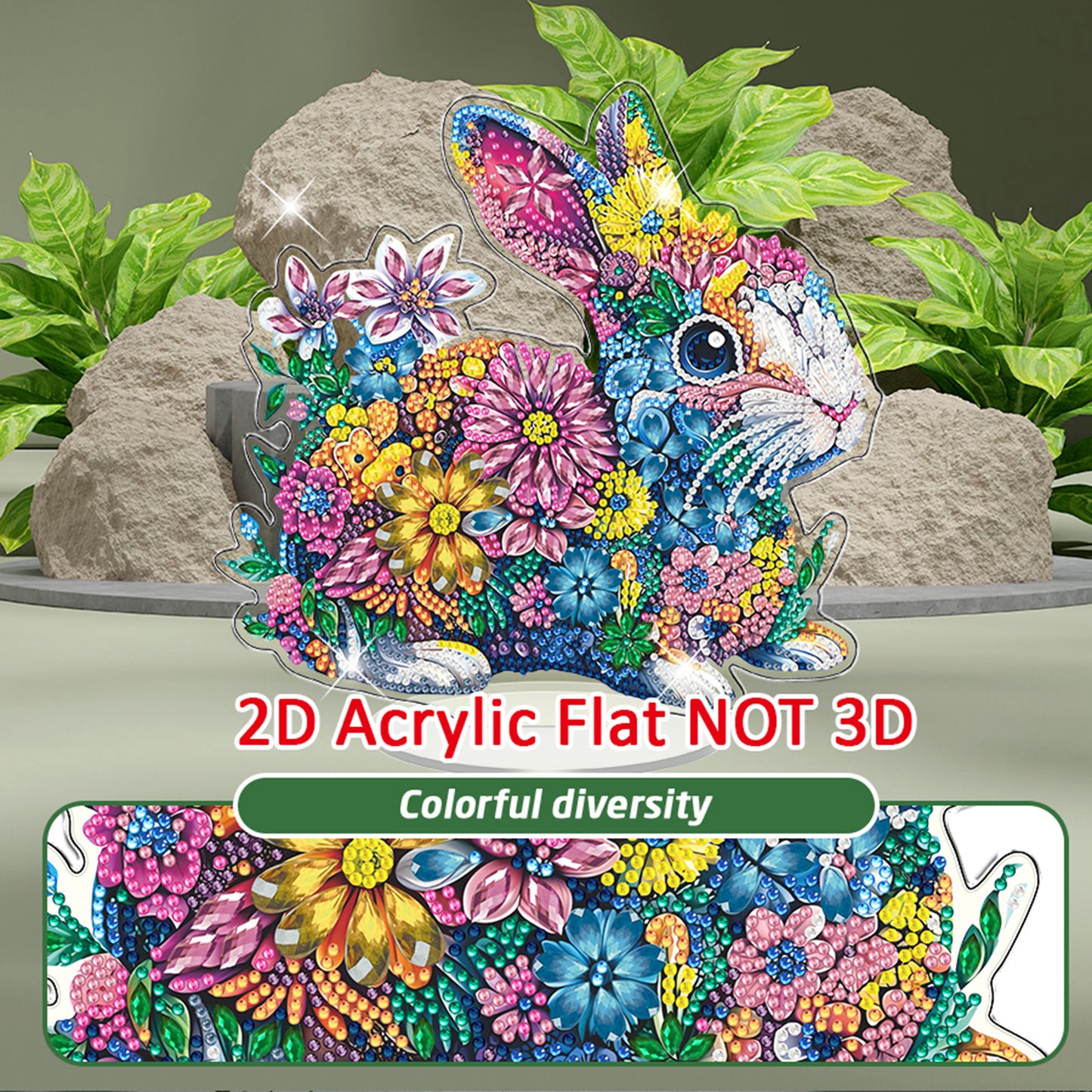 Rabbit DIY 2D Flat Acrylic Diamond Painting Tabletop Ornament for Home Decor