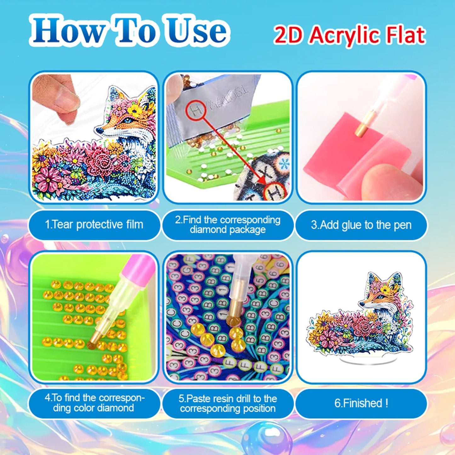 Fox DIY 2D Flat Acrylic Diamond Painting Tabletop Ornament for Home Decor Gift