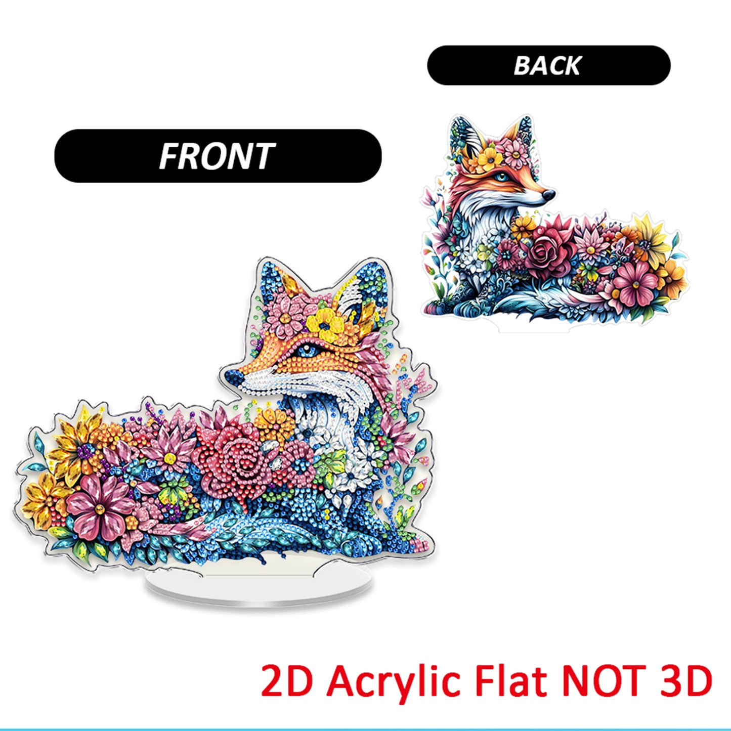 Fox DIY 2D Flat Acrylic Diamond Painting Tabletop Ornament for Home Decor Gift