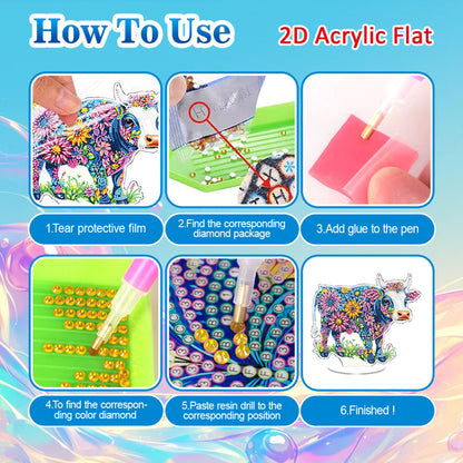 Cow DIY 2D Flat Acrylic Diamond Painting Tabletop Ornament for Home Decor Gift